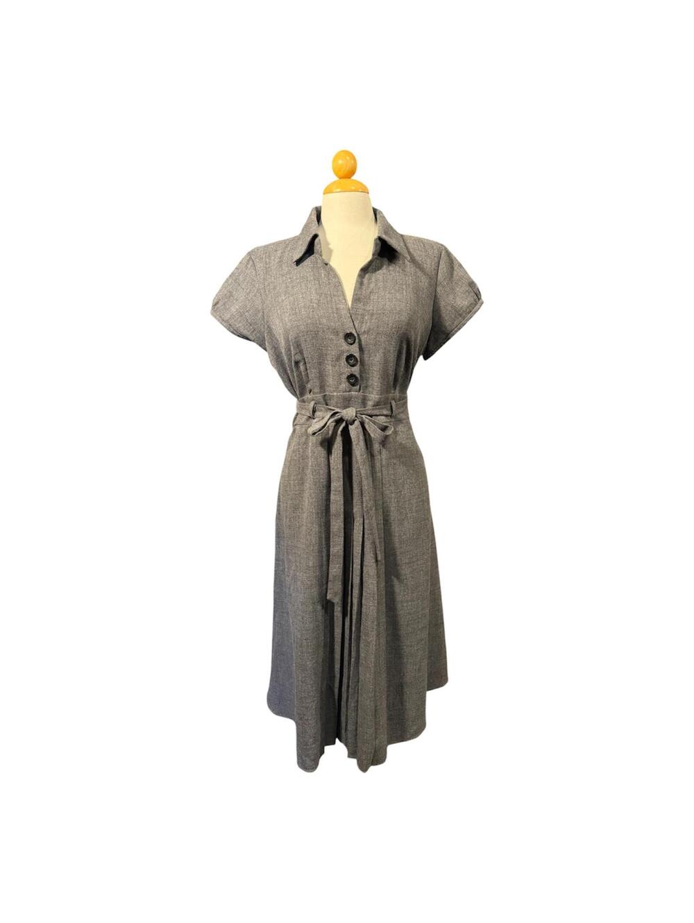 Robbie Bee Gray Short Sleeve Button Front Belted Midi Dress Size 14